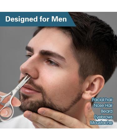 2Pcs Facial Hair Scissors for Men Women Nose Scissors with Leather case Tip Scissors for Mustache Nose Beard Eyebrows Eyelashes and Ear Hair Cutting Scissors (Silver) - Buy Online on SooperMarket.com