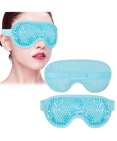 WOVTE Cooling Eye Mask Reusable Hot or Cold Therapy Gel Bead Eye Mask with Soft Plush Backing and Adjustable Strap for Puffy Eyes Dry Eyes Dark Circles Headache (Blue)