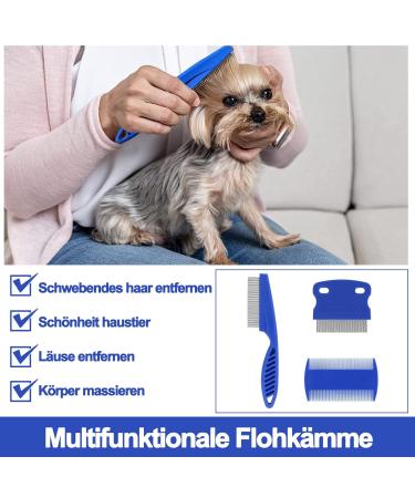 3-Piece Stainless Steel Flea & Lice Comb Set for Dogs & Cats | Pet Care Tools for Effective Tear Stain Removal - Blue - Buy Online on SooperMarket.com