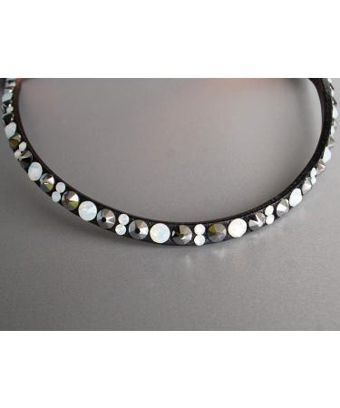 Happiness Horses Headband - Silver & White Glitter Rhinestone Curved Strap | COB Dark Brown Leather - Buy Online on SooperMarket.com