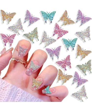 Dornail 50pcs 3D Butterfly Nail Charms for Acrylic Nails Aurora Butterfly Nail Art Charms Mixed Color Resin Butterfly Charms for Nails Butterflies Nail Rhinestones Nail Decorations for Nail Art