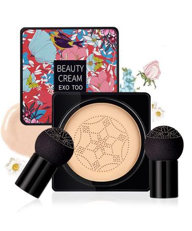 NUIBO Mushroom Head Air Cushion CC Cream Foundation, Moisturizing BB Cream, Long Lasting Matte Concealer with 2PCS Mushroom Head Sponges Ivory