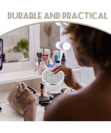 KALLORY Mini Rhinestone Compact Mirror - Double-Sided Hand Held Makeup Vanity Mirror for Women and Girls - Small Purse Mirror with Magnification - Silver - Buy Online on SooperMarket.com