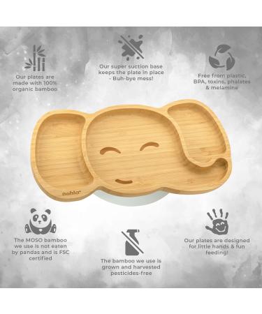 Nohla - Ezra The Elephant Bamboo Baby Weaning Plate | Spill-Proof Suction Base | 6+ Months | 100% Bamboo & FDA Silicone | BPA-Free | Grey - Buy Online on SooperMarket.com