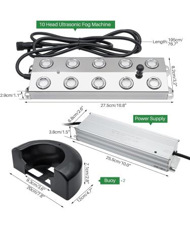 Mogoulua 10 Head Fog Maker - 7L/h Ultrasonic Fogger | 350W Waterproof Humidifier for Greenhouse Pond & Landscape Use - Buy Online on SooperMarket.com