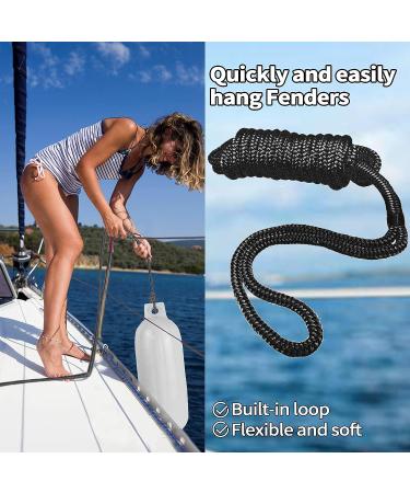 Sailortenx 3/8 x 6FT Boat Fender Lines 4 Pack - Double Braided Nylon Fender Rope with Eyelet Mooring, Black (4PK) - Buy Online on SooperMarket.com