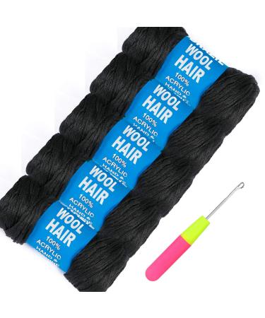 Brazilian Yarn Wool Hair Arylic Yarn for Hair Crochet Braid Twist Warps Black Color Black01