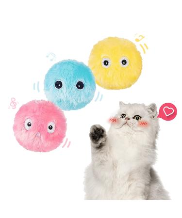 Namsan Cat Ball Interactive Cat Toys with Chirping 3 Pieces Plush Cat Play Ball for Cats Yellow+Blue+Pink
