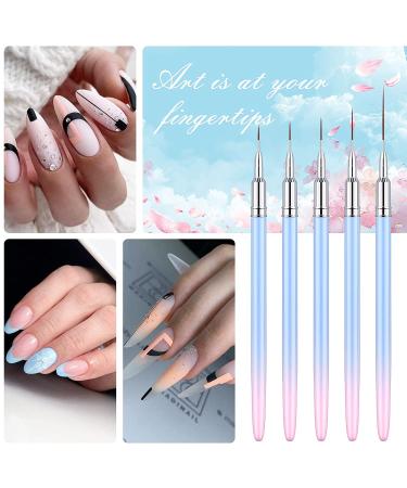 Eptbsdu 5PC Nail Art Liner Brushes Set - Metal Handle Long Lines Brush for UV Gel Polish Painting - Pink - Buy Online on SooperMarket.com
