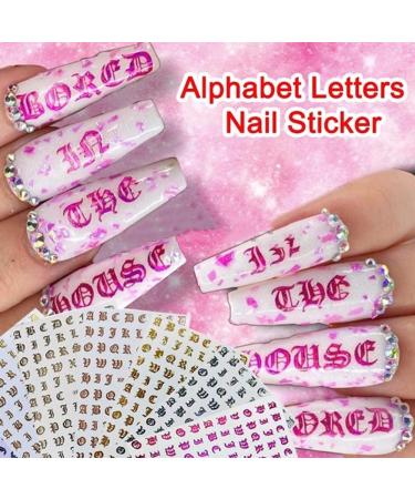 3D Holographic Old English Alphabet Nail Art Stickers - Glitter Self-Adhesive Decals for Acrylic Nails - 8 Sheets - Buy Online on SooperMarket.com