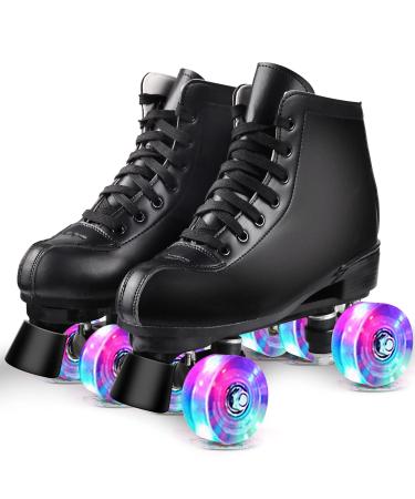 PERZCARE Roller Skates for Women,Double Row 4 Wheels Shiny Quad Men Skates,PU Leather High-top Roller Skates for Girls/Boys/Ladies/Unisex Indoor/Outdoor US Women 8/US Men 6.5 / EU 39 / UK 6 Black