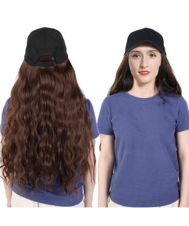 Fashion Women Girl Hat Wig Baseball Hat with Long Wavy Hair in Light Brown for Daily Life Concerts