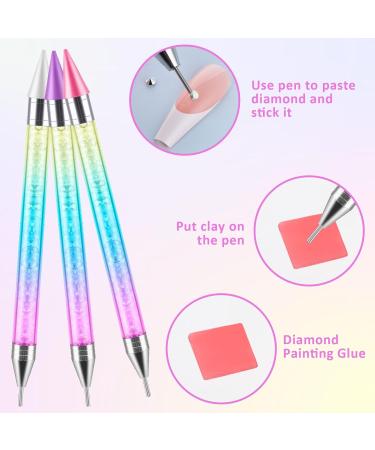 Bewudy 3 Pcs Nail Rhinestone Picker Dotting Pen Set - Dual-Ended Wax Pencil Tool for Nail Art DIY Decoration (White Pink Purple) - Buy Online on SooperMarket.com