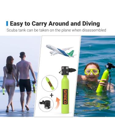 SMACO S300+ Portable Mini Dive Cylinder | 5-12 Minutes Capacity | Corrosion Resistant | Constant Pressure Valve | Refillable Pony Bottle - B-green - Buy Online on SooperMarket.com