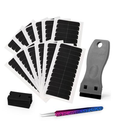 EHDIS Hair Extension Tapes with Tweezers and Scraper for Remove Tapes 144pcs Pre-cut Double Sided Adhesive Tapes in Hair Extensions for Lace Wig Hairpiece Toupee Hair Weft Set-B