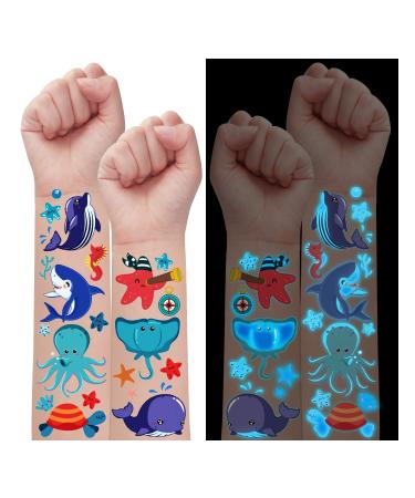 Partywind Luminous Blue Under Sea Temporary Tattoos for Kids  170 Styles Glow Ocean Beach Pool Birthday Party Decorations Supplies Favors  Fake Tattoo Stickers for Kids Gifts (12 Sheets)