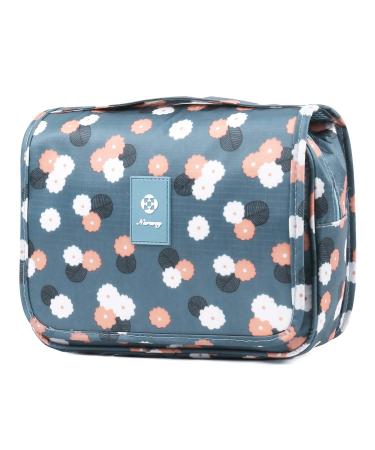 Travel Hanging Toiletry Wash Bag Makeup Cosmetic Organizer for Women Waterproof (Blue Flower)
