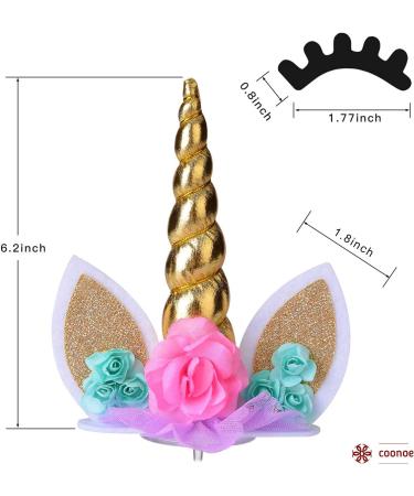 Coonoe Unicorn Cake Topper with Handmade Eyelashes and Reusable Gold Horn - Ideal for Birthday Parties, Baby Showers, and Weddings - Buy Online on SooperMarket.com