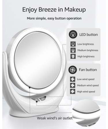 Lighted Makeup Mirror with Fan | 1X/5X Magnifying Vanity Mirror | 30 LED Lights, 3 Lighting Modes | Portable Travel Cosmetic Mirror - Buy Online on SooperMarket.com