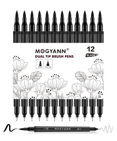 Mogyann Drawing Pens 12 Pack Dual Brush Pens Black Markers for Art Drawing Sketching