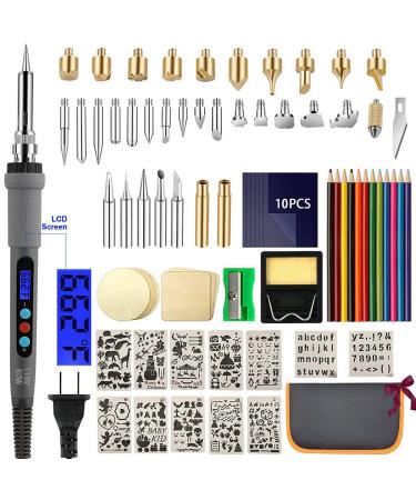 Aipudi 75Pcs Wood Burning Kit Wood Burning Tool with LCD Display Wood Burning Pen Adjustable Temperature Soldering Embossing/Carving/Soldering Tips/Carrying Case. (Gray)