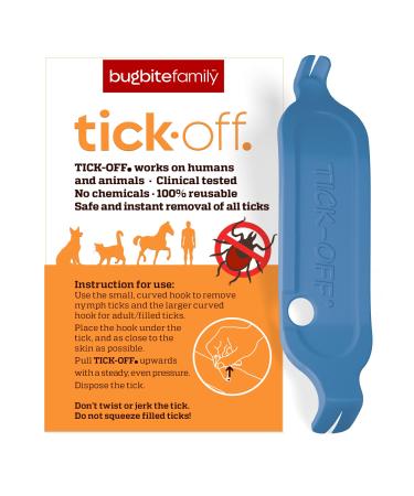 tick-off Patented Tick Tweezers Human Tick Remover with 2 Sizes Tick Hook & Ergonomic Handle Double-Sided for Dogs Cats Horses Clinically Tested Single Pack Blue
