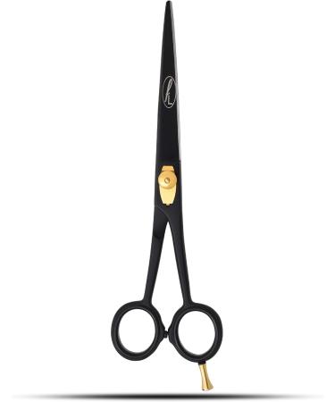 Professional Black Salon Hairdressing Scissors 7 inch - Gold Dial Spring Screw & Hook, Anti-Rust Barber Razor Edge Steel Hair Cutting Tool for Men/Women - Buy Online on SooperMarket.com
