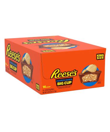 REESE'S Big Cup Milk Chocolate Peanut Butter with Potato Chips King Size Cups Candy, Bulk Gluten Free, 2.6 oz Packs (16 Count) Chocolate 2.6 Ounce (Pack of 16)