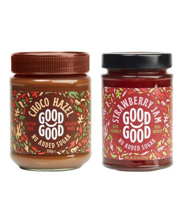 GOOD GOOD Belgian Choco Hazel & Strawberry Jam - Keto Friendly Variety Pack - Low Calorie without Added Sugars - Vegan - Gluten Free - Preserves