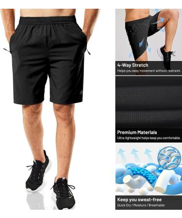 Haimont Men's Running Shorts 7 - Quick Dry Lightweight Athletic Shorts with Zipper Pockets - Black - Size Medium - Buy Online on SooperMarket.com