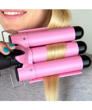 Beauty Babe Waves 3 Barrel Curling Iron Hair Waver 1.25 Inch - Pink Jumbo Ceramic Wand for Perfect Beach Waves - Buy Online on SooperMarket.com