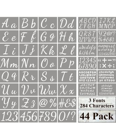 Large Letter Stencils for Painting on Wood - 44 Pack Alphabet Letter Number Stencil Templates with Signs, Reusable Plastic Stencils in 3 Fonts and 284 Designs for Chalkboard Fabric Wood Signs