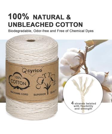 3mm x 300 Yards Natural Cotton Macrame Cord - Twisted Rope for Wall Hanging, Plant Hangers, Gift Wrapping - Wedding Decor Supplies - 300yd (Natural) - Buy Online on SooperMarket.com