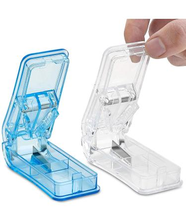 Pill Splitters - (Pack of 2) Pill Cutters with V- Grip for Small and Medication - Easily Cut Pills Splitter | Cutter and Crusher with Pill Holder Case to Spli