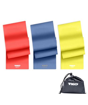 TKO Resistance Bands Set - 3 Pack - Flat Elastic Exercise Gear for Women Men - Fitness Workout Light Medium Heavy Levels 3 Pack RYB (Heavy Medium Light)