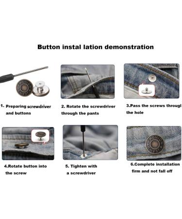 GIYOMI 20mm No Sewing Jeans Buttons Replacement Kit - 12 Sets Metal Buttons Repair Combo with Rivets and Screwdrivers | 0.79 inch - Buy Online on SooperMarket.com