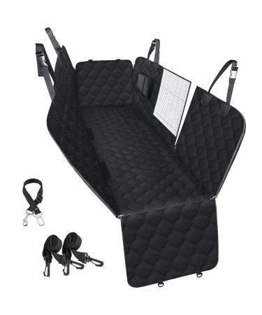 PETICON Dog Car Seat Cover for Back Seat, 100% Waterproof Car Seat Cover for Dogs with Mesh Window, Nonslip Backseat Dog Cover for Car, Scratchproof Dog Hammock for Cars, Trucks, SUVs, Jeeps, Black Full Black