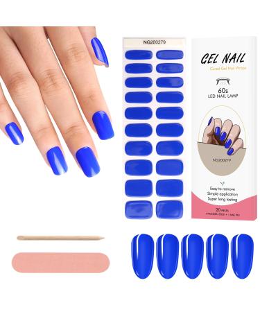 Kalolary 20PCS Nail Adhesive Wrap Nail Gel Polish Strips Full Wraps Nail Polish Stickers Cured Gel Nail Strips Self-Adhesive Gel Nail Wrap Stickers Decals(UV/LED Lamp Required) (Klein Blue)