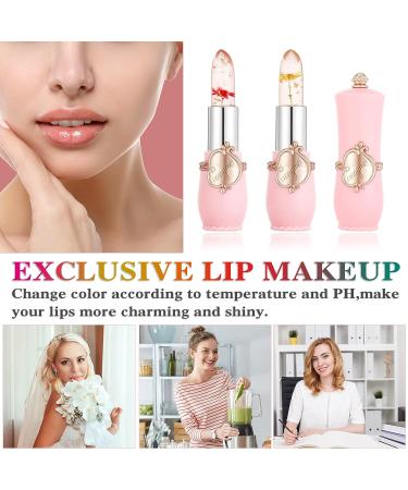 Crystal Jelly Flower Lipstick Set Long Lasting Color Changing Lip Balm with Nutritious Formula, Kawaii Makeup Clear Lipstick with Flower Inside - 2PCS - Buy Online on SooperMarket.com