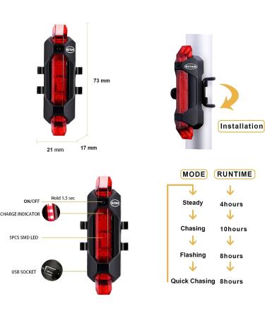 Outair USB Rechargeable Bike Light Set - Front and Rear Bicycle Lights with 5 LEDs, 4 Modes, Cycling Safety Warning Lamp - White, Red, Blue - Buy Online on SooperMarket.com