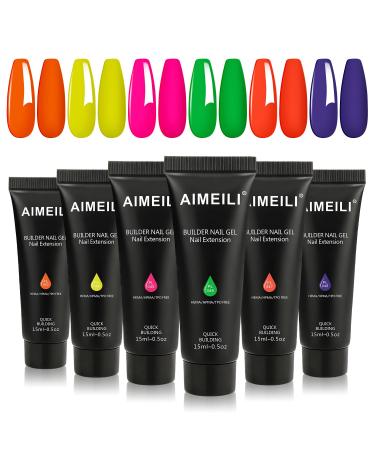 AIMEILI Builder Nail Gel Kit 6 Colours 15ml Neon Nail Extension Gel Polish Acrylic Gel Builder Nail Gel Kit UV LED Nail Enhancement Gel Nail Kit14 014