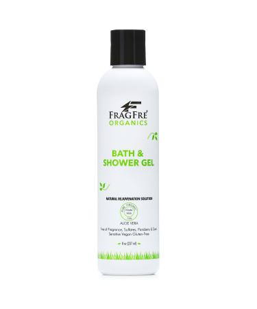 Organic Shower Gel 8 oz - Fragrance Free Sulfate Free Parabens Free - for Normal and Dry Sensitive Skins - Gluten Free Vegan Cruelty Free - Organic Aloe Vera Bath Shower Gel - pure Natural