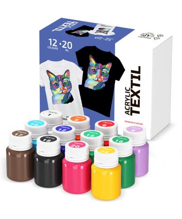 7 Artists Premium Fabric Paint Set 12 Colors x 0.67 fl oz Permanent Textile Paint  Paint Kit for Shoes  Non-Toxic Fabric Paint Set for Adults  Beginners & Artists | Fabric Paint for Clothes