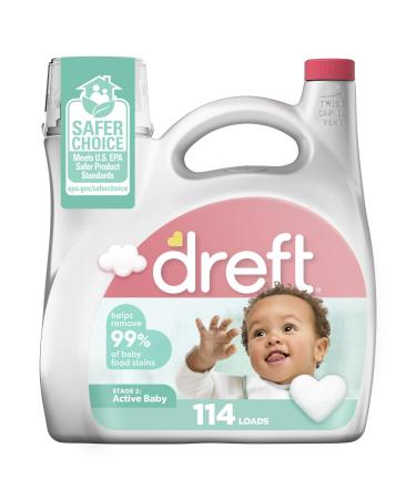 Dreft Stage 2 Active Baby Liquid Laundry Detergent Helps Remove 99% of Baby Food Stains Hypoallergenic 114 loads 165 Fl Oz (Pack of 1)