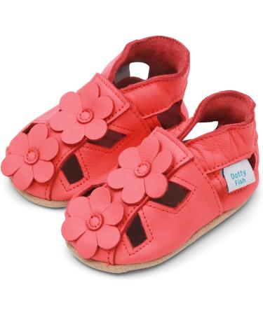 Dotty Fish Soft Leather Baby Shoes with Suede Soles - Toddler Sandals | Non-slip, Coral Flowers Design | 0-6 Months to 3-4 Years - Buy Online on SooperMarket.com