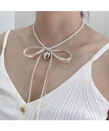 Oralgos Fashionable Heart Necklace with Loop | Adjustable Collarbone Chain | Imitation Pearls & Choker for Everyday Use Black - Buy Online on SooperMarket.com