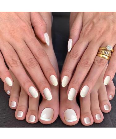 French False Toenails & Nails Set Pink Cat's eyes Acrylic Press on Toe Nails White Fake Nails with Glue Sticker Stick on Nails for Toe for Women and Girls Fashion Nail Tips Feet & Hands