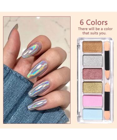 Chrome Nail Powder Palette - Metallic Mirror & Holographic Aurora Shades with Eyeshadow Sticks - Nail Art DIY - Buy Online on SooperMarket.com