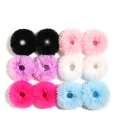 Fuzzy Furry Artificial Rabbit Fur Faux Fur Hair Band Rope Hair Holder Wristband Hair Ring Hair Tie Ponytail Holder Hair Accessories (Bright Mixed)