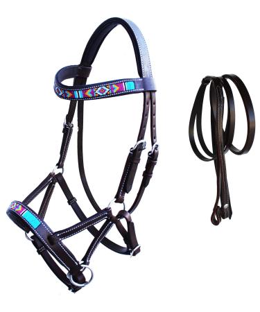 Challenger 77RS15BR Western Bridle Leather Beaded Bitless Brown